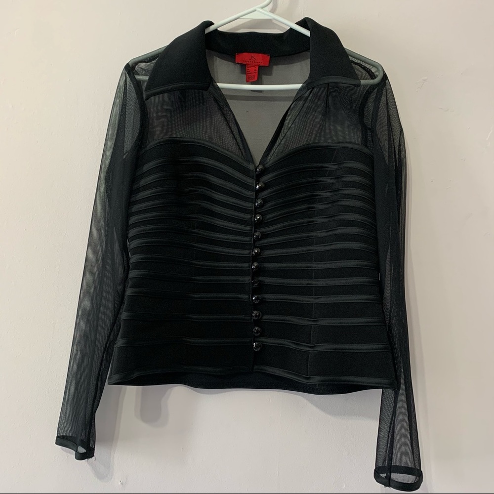 🧡3/$30 JS Collection Black Mesh Peplum Button Down Blouse